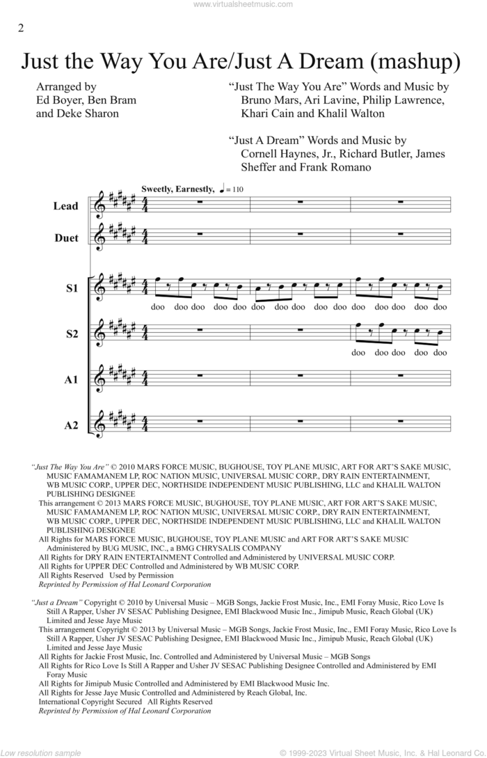 Just The Way You Are/Just A Dream (Mashup) (from Pitch Perfect) (arr. Deke Sharon) sheet music for choir (SSAA: soprano, alto) by Bruno Mars, Pitch Perfect (Movie) and Deke Sharon, intermediate skill level