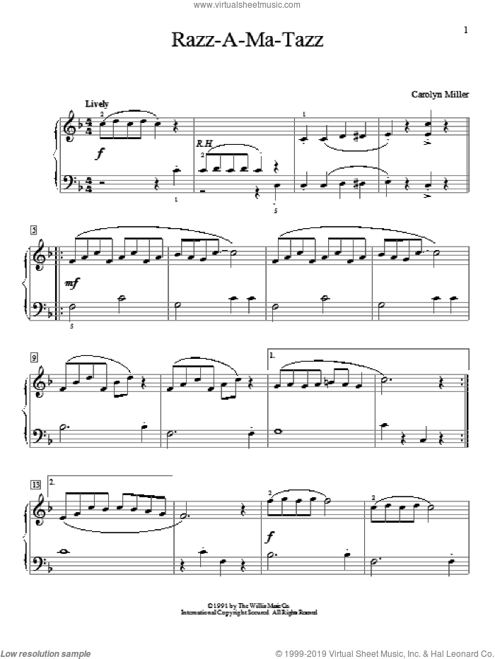 Razz-A-Ma-Tazz sheet music for piano solo (elementary) by Carolyn Miller, classical score, beginner piano (elementary)