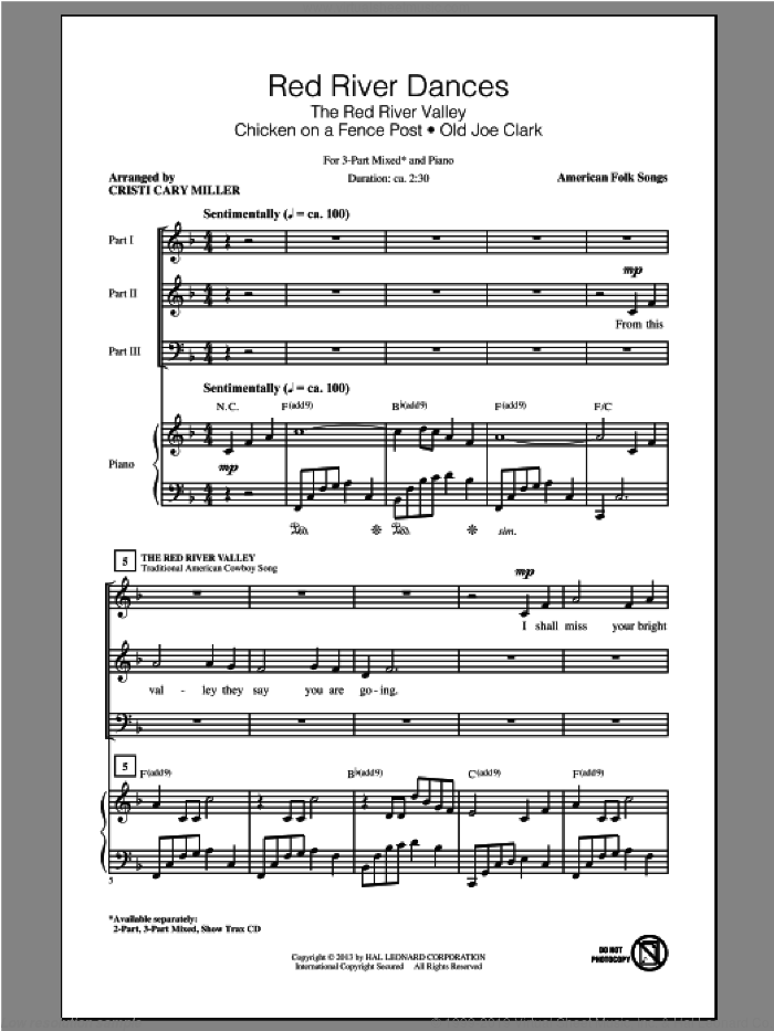 Red River Dances sheet music for choir (3-Part Mixed) by Cristi Cary Miller, intermediate skill level
