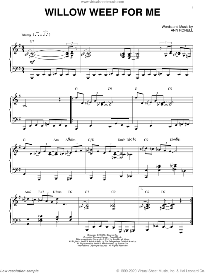 Willow Weep For Me [Jazz version] (arr. Brent Edstrom) sheet music for piano solo by Chad & Jeremy, intermediate skill level