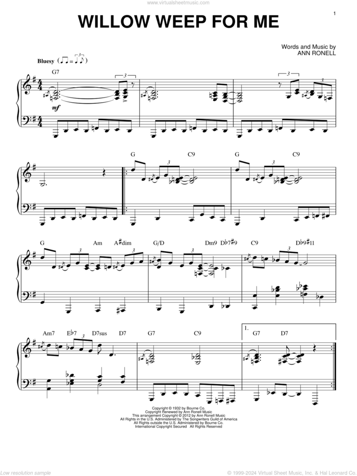 Willow Weep For Me [Jazz version] (arr. Brent Edstrom) sheet music for piano solo by Chad & Jeremy, intermediate skill level