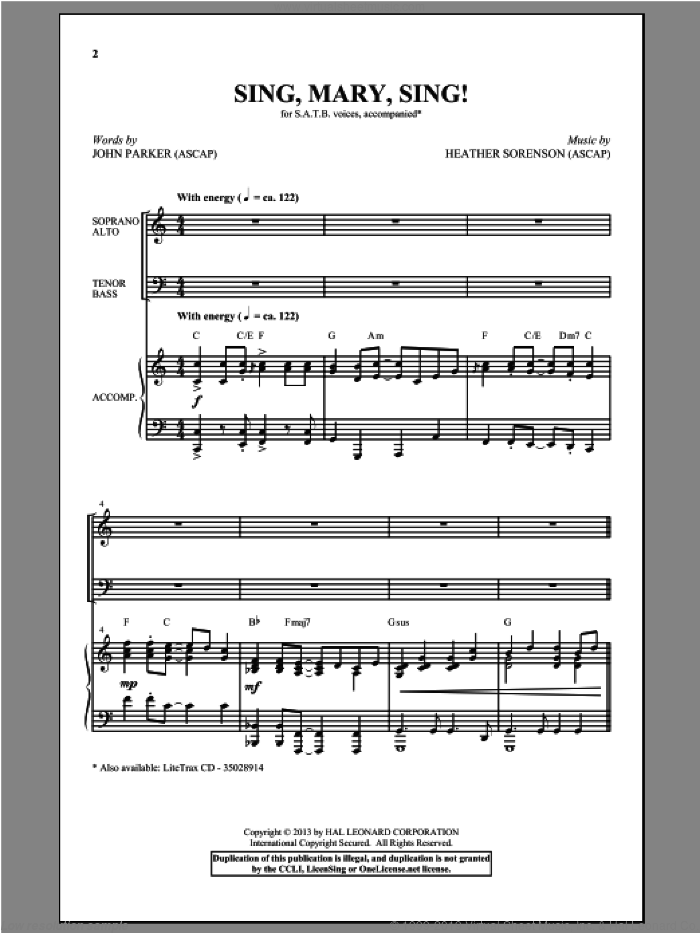 Sing, Mary Sing! sheet music for choir (SATB: soprano, alto, tenor, bass) by Heather Sorenson and John Parker, intermediate skill level