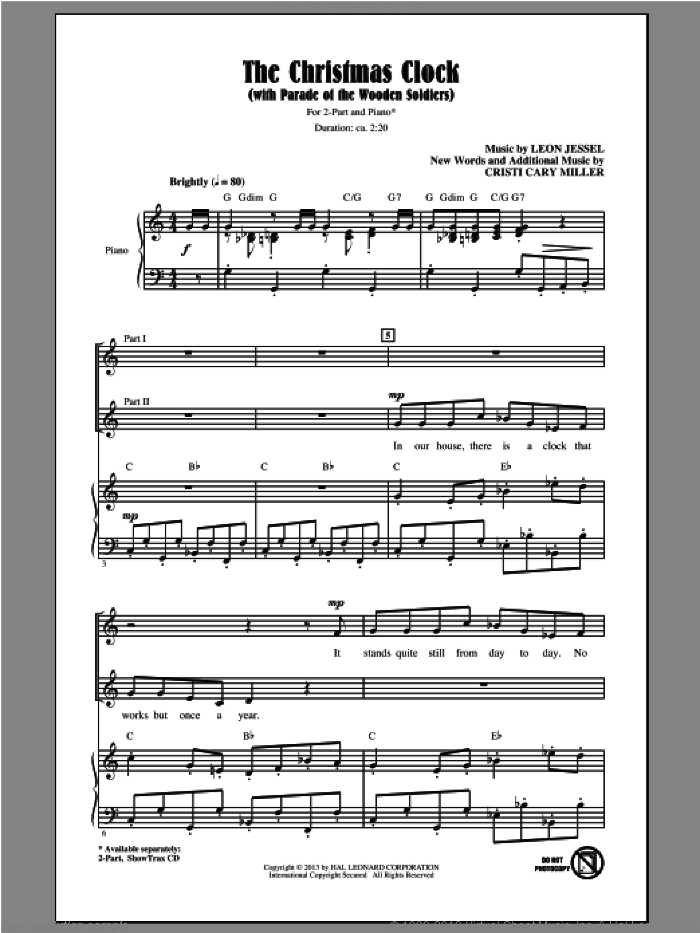 The Christmas Clock (with Parade Of The Wooden Soldiers) (arr. Cristi Cary Miller) sheet music for choir (2-Part) by Cristi Cary Miller and Leon Jessel, intermediate duet