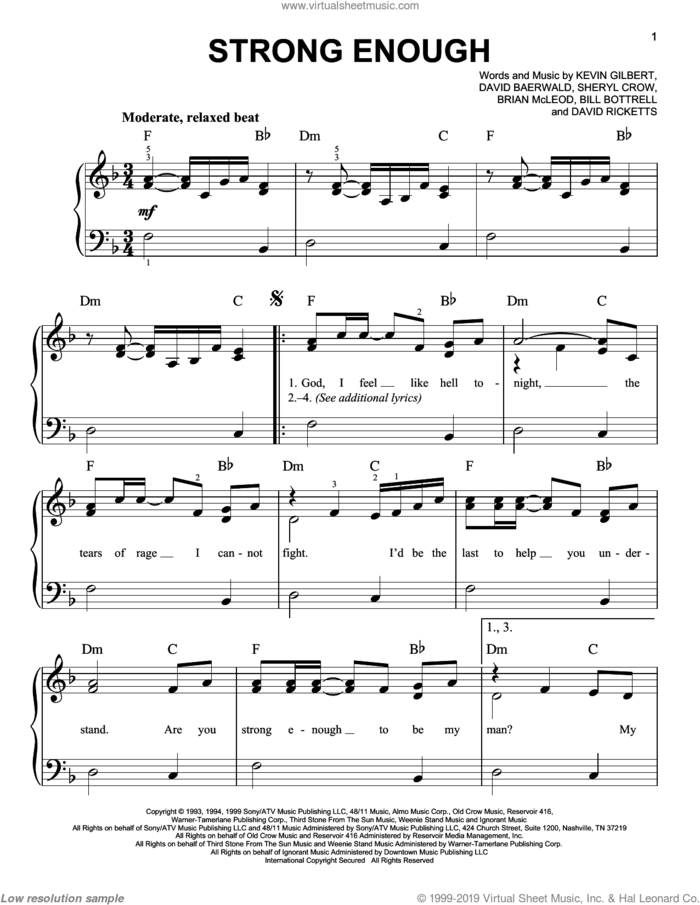 Strong Enough sheet music for piano solo by Sheryl Crow, easy skill level