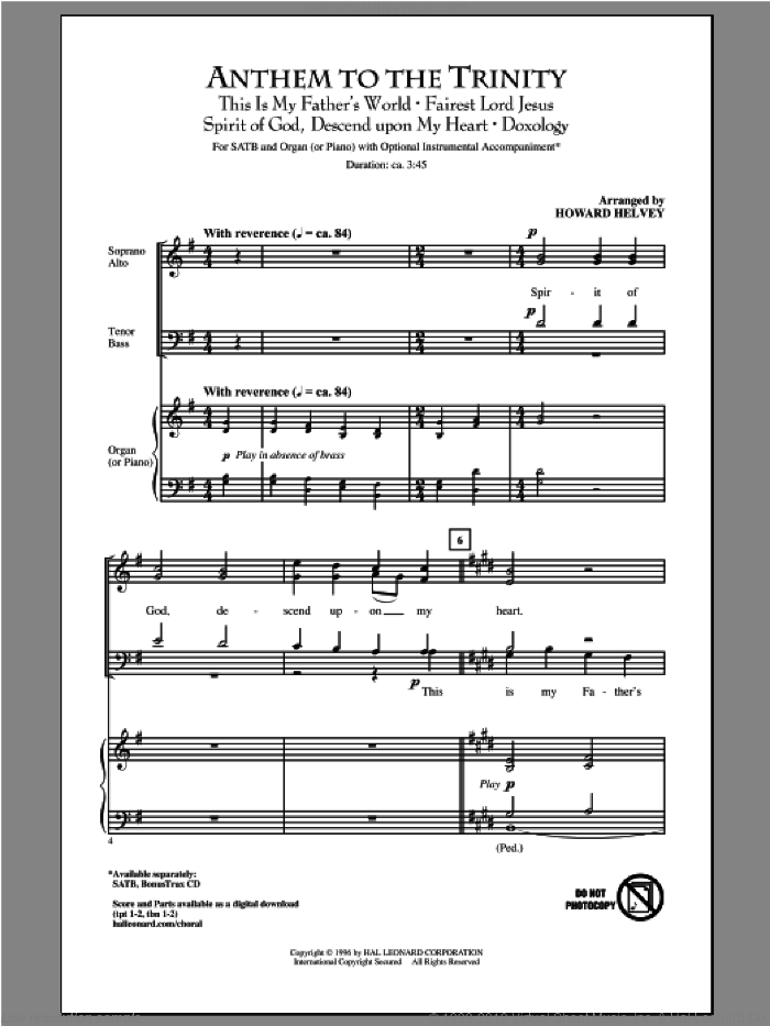 Anthem Of Trinity sheet music for choir (SATB: soprano, alto, tenor, bass) by Howard Helvey, intermediate skill level
