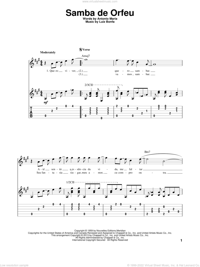 Samba De Orfeu sheet music for guitar solo by Luiz Bonfa and Antonio Maria, intermediate skill level