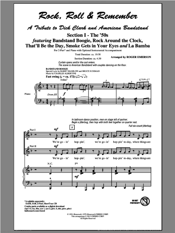 Rock, Roll and Remember: A Tribute To Dick Clark and American Bandstand (Medley) sheet music for choir (2-Part) by Roger Emerson and Glee Cast, intermediate duet