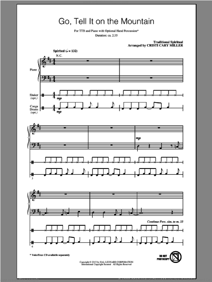 Go, Tell It On The Mountain sheet music for choir (TTBB: tenor, bass) by Cristi Cary Miller, intermediate skill level