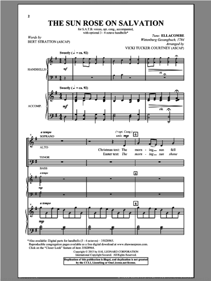 The Sun Rose On Salvation sheet music for choir (SATB: soprano, alto, tenor, bass) by Vicki Tucker Courtney and Bert Stratton, intermediate skill level