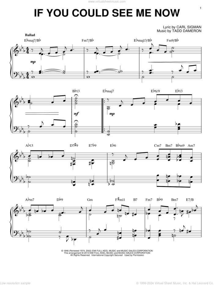 If You Could See Me Now [Jazz version] (arr. Brent Edstrom) sheet music for piano solo by Tadd Dameron and Carl Sigman, intermediate skill level