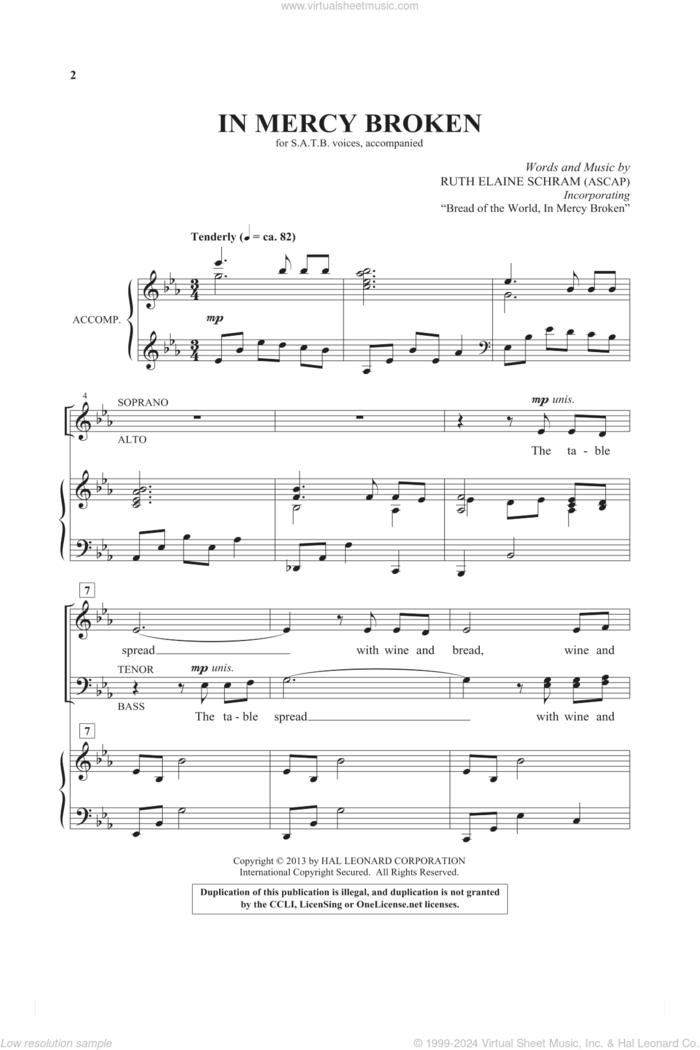 In Mercy Broken sheet music for choir (SATB: soprano, alto, tenor, bass) by Ruth Elaine Schram, intermediate skill level