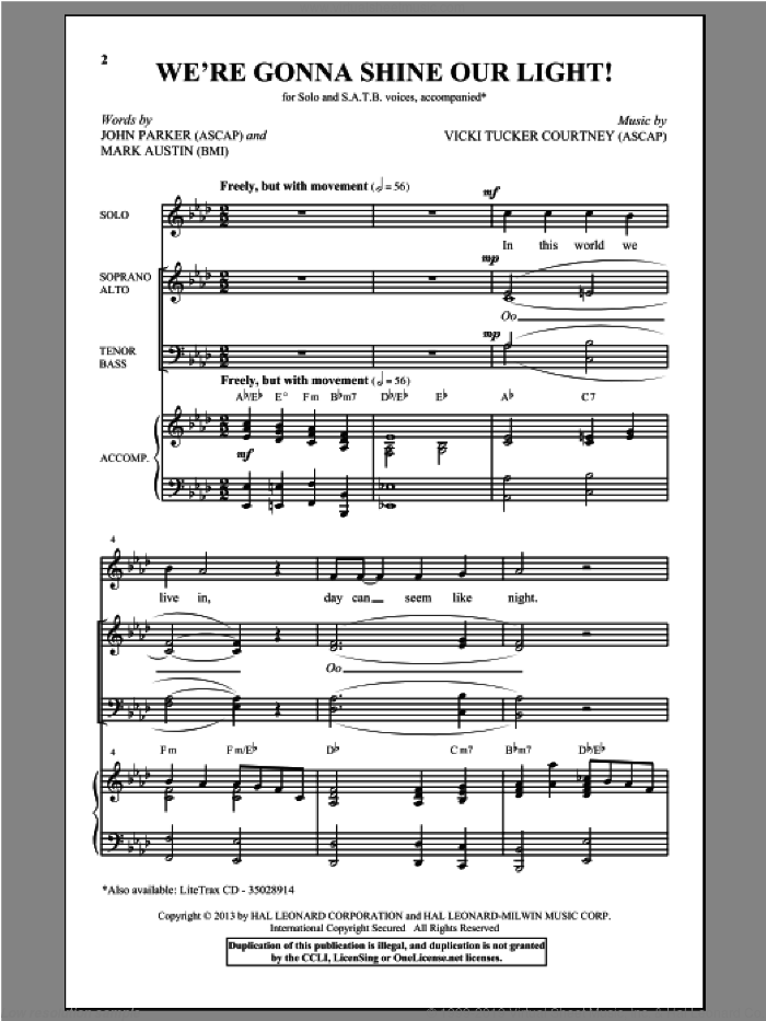We're Gonna Shine Our Light! sheet music for choir (SATB: soprano, alto, tenor, bass) by Vicki Tucker Courtney and John Parker, intermediate skill level