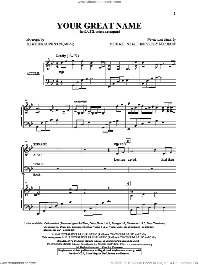 Your Great Name sheet music for choir (SATB: soprano, alto, tenor, bass) by Heather Sorenson and Krissy Nordhoff, intermediate skill level