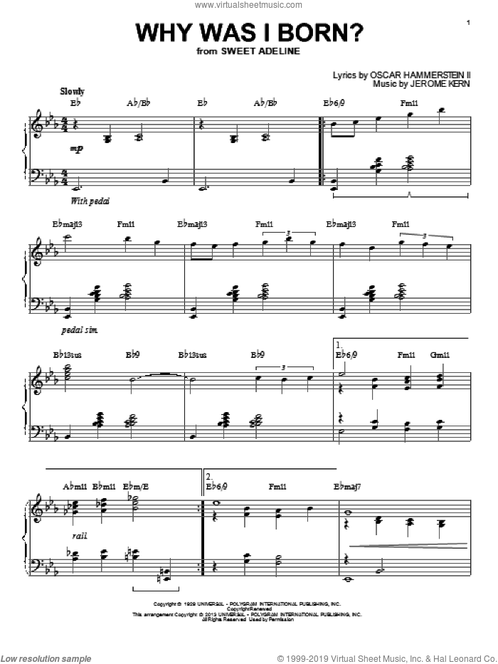 Why Was I Born? [Jazz version] (arr. Brent Edstrom) sheet music for piano solo by Jerome Kern and Oscar II Hammerstein, intermediate skill level