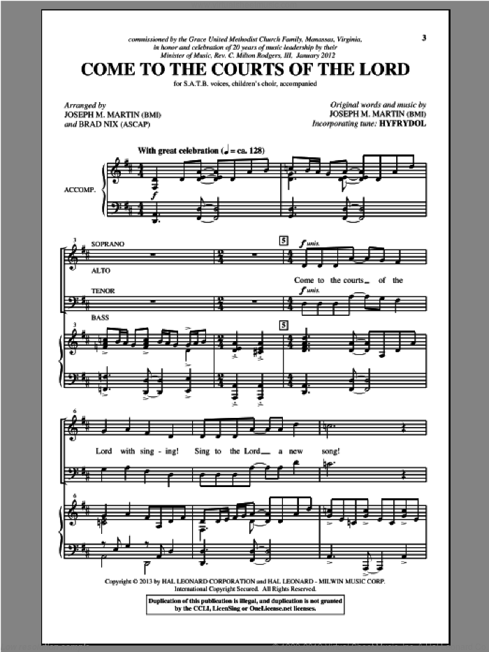 Come To The Courts Of The Lord sheet music for choir (SATB: soprano, alto, tenor, bass) by Joseph M. Martin, intermediate skill level