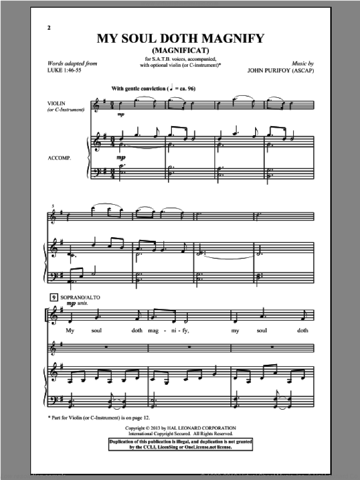 My Soul Doth Magnify (Magnificat) sheet music for choir (SATB: soprano, alto, tenor, bass) by John Purifoy, intermediate skill level
