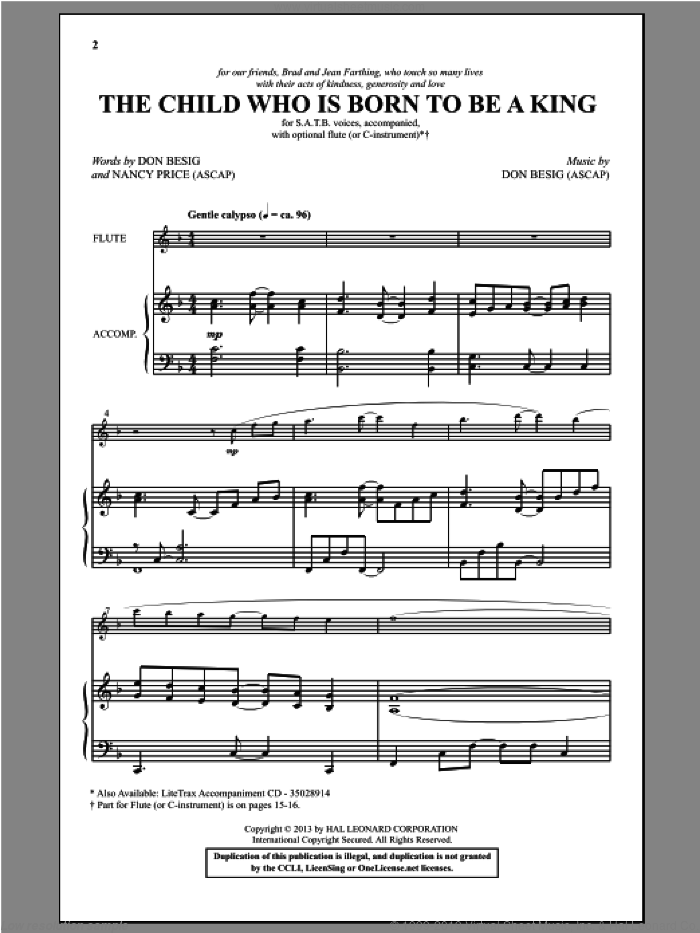 The Child Who Is Born To Be A King sheet music for choir (SATB: soprano, alto, tenor, bass) by Don Besig and Nancy Price, intermediate skill level
