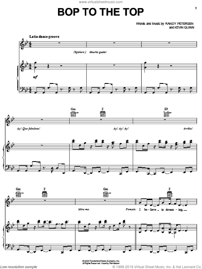 Bop To The Top (from High School Musical) sheet music for voice, piano or guitar by Ashley Tisdale and Lucas Grabeel, Ashley Tisdale, High School Musical, Lucas Gabreel, Kevin Quinn and Randy Petersen, intermediate skill level