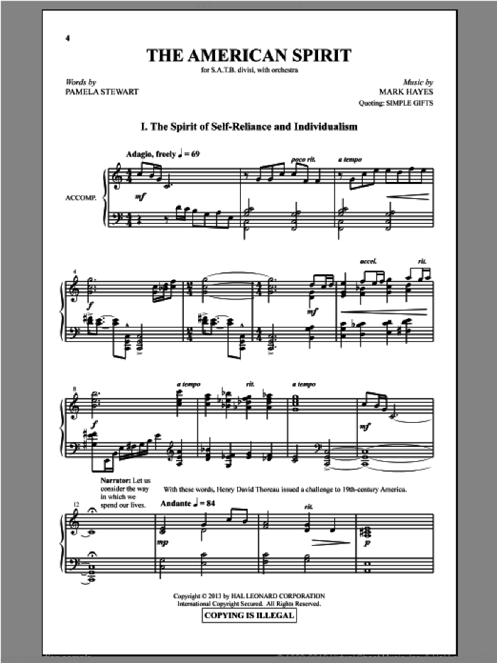The American Spirit sheet music for choir (SATB: soprano, alto, tenor, bass) by Mark Hayes, intermediate skill level