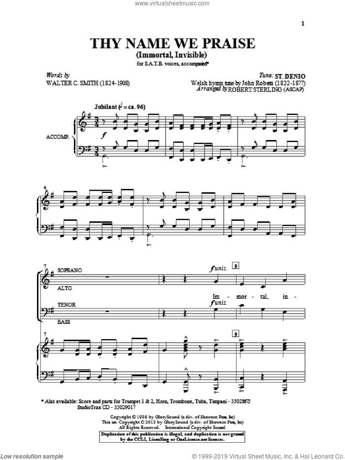 Immortal, Invisible sheet music for choir (SATB: soprano, alto, tenor, bass) by Robert Sterling, intermediate skill level