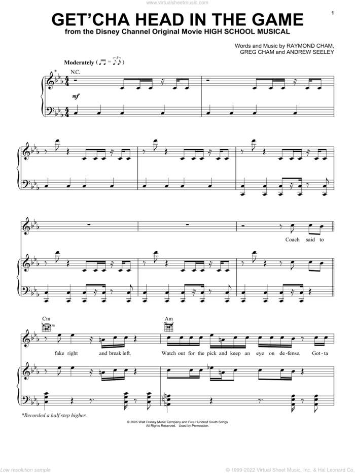Get'cha Head In The Game (from High School Musical) sheet music for voice, piano or guitar by High School Musical, Zac Efron, Andrew Seeley, Greg Cham and Ray Cham, intermediate skill level