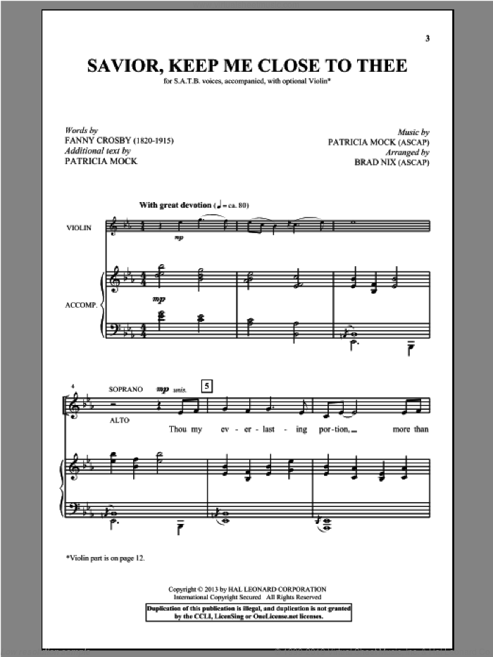 Savior, Keep Me Close To Thee sheet music for choir (SATB: soprano, alto, tenor, bass) by Brad Nix, intermediate skill level