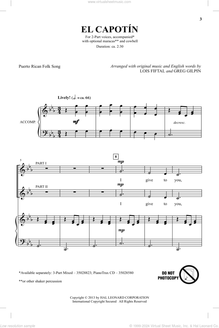 El Capotin sheet music for choir (2-Part) by Greg Gilpin and Lois Fiftal, intermediate duet