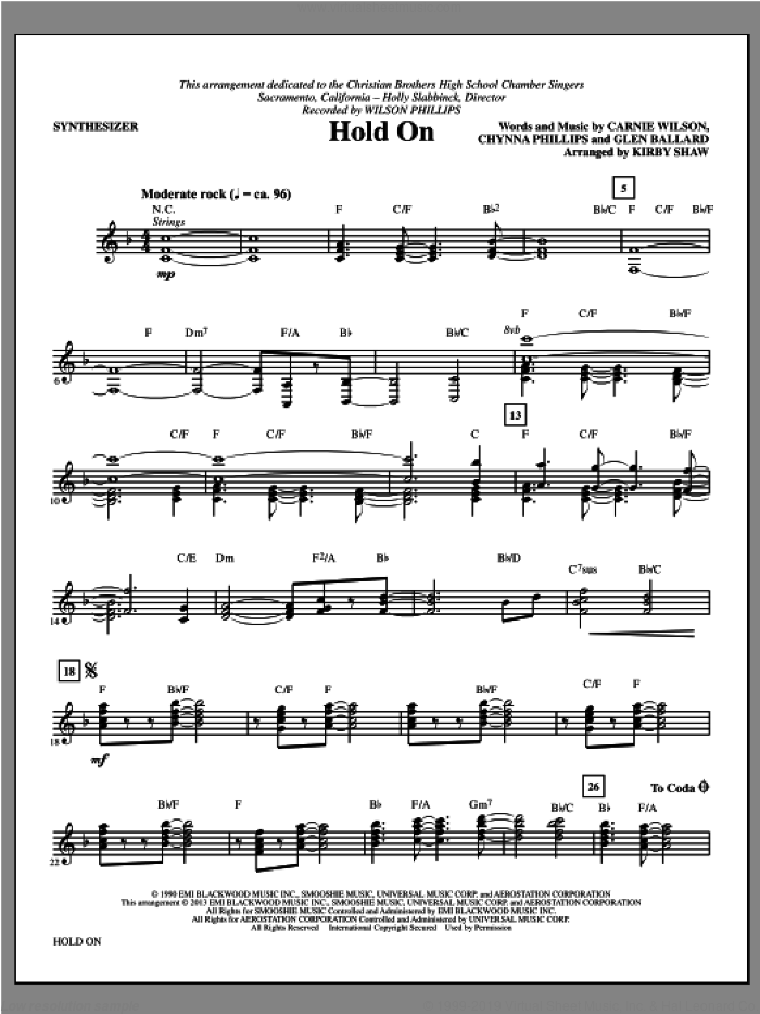 Hold On (arr. Kirby Shaw) (complete set of parts) sheet music for orchestra/band by Kirby Shaw and Wilson Phillips, intermediate skill level