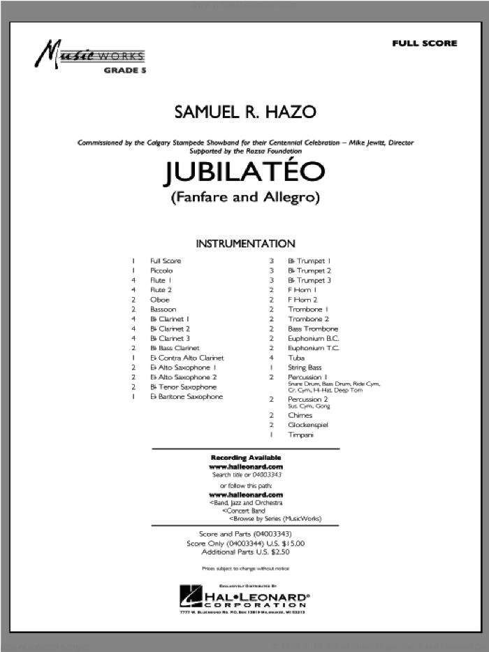 Jubilateo (COMPLETE) sheet music for concert band by Samuel R. Hazo, intermediate skill level