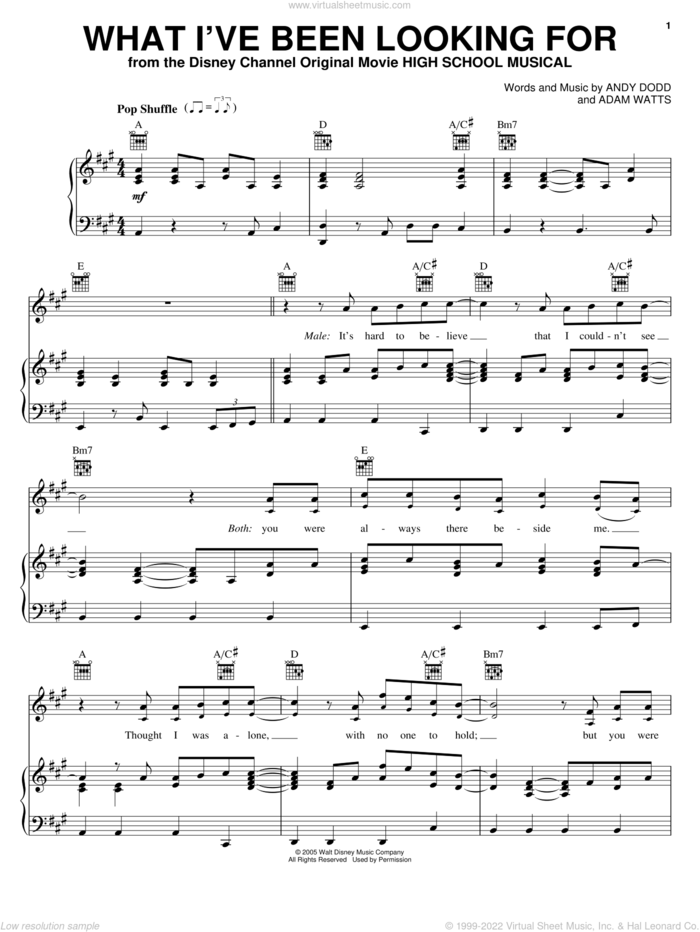 What I've Been Looking For sheet music for voice, piano or guitar by High School Musical, Ashley Tisdale, Lucas Gabreel, Adam Watts and Andy Dodd, intermediate skill level
