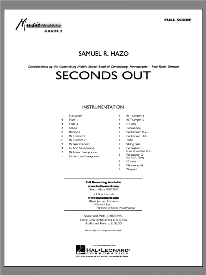 Seconds Out (COMPLETE) sheet music for concert band by Samuel R. Hazo, intermediate skill level