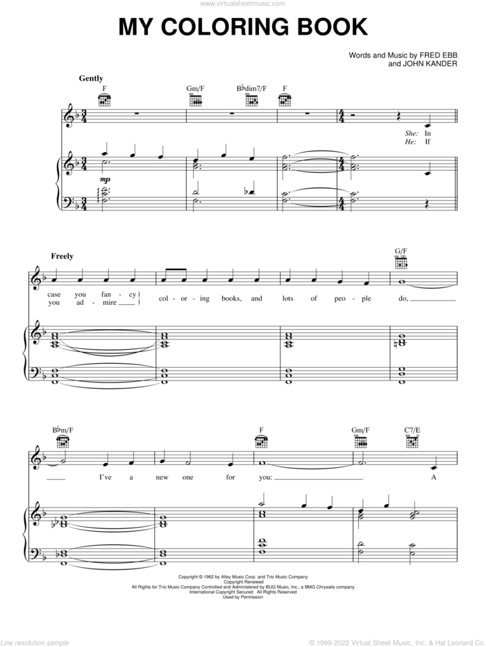 My Coloring Book sheet music for voice, piano or guitar by Fred Ebb and John Kander, intermediate skill level