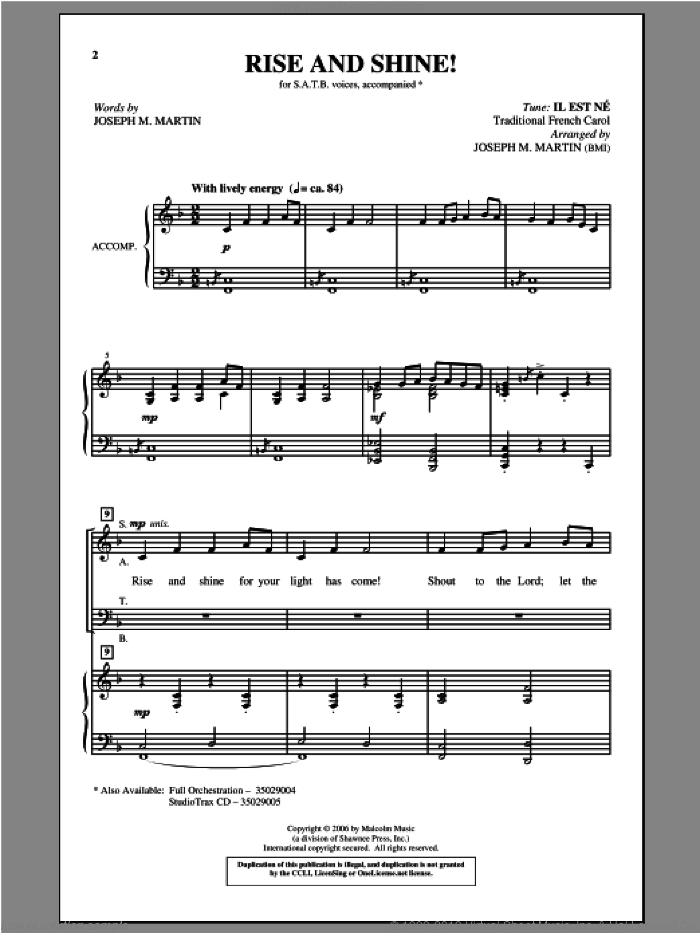 Rise And Shine! sheet music for choir (SATB: soprano, alto, tenor, bass) by Joseph M. Martin, Joseph M. Martin (arr.) and Miscellaneous, intermediate skill level