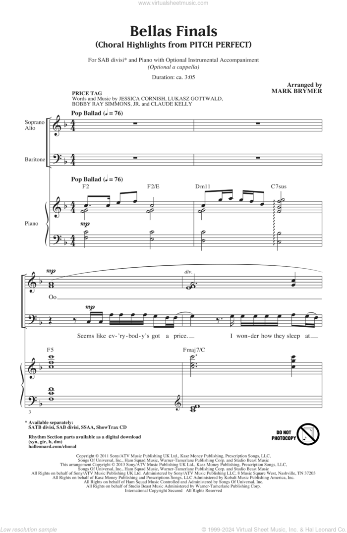 Bellas Finals (Choral Highlights from Pitch Perfect)(arr. Mark Brymer) sheet music for choir (SAB: soprano, alto, bass) by Mark Brymer and Pitch Perfect (Movie), intermediate skill level