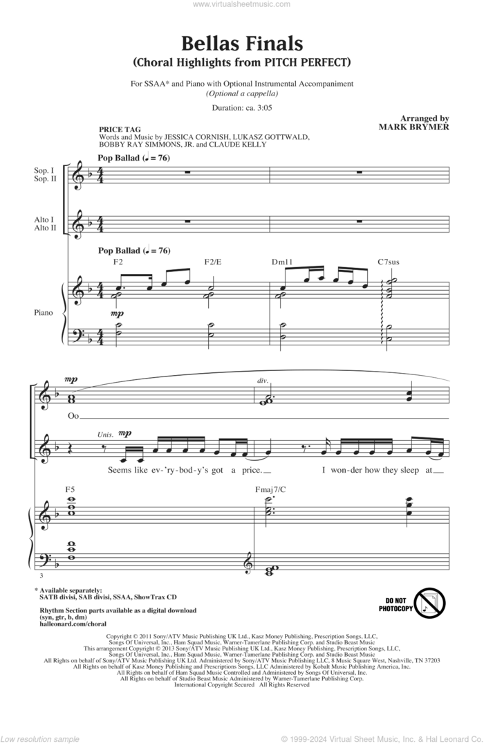 Bellas Finals (Choral Highlights from Pitch Perfect)(arr. Mark Brymer) sheet music for choir (SSA: soprano, alto) by Mark Brymer and Pitch Perfect (Movie), intermediate skill level