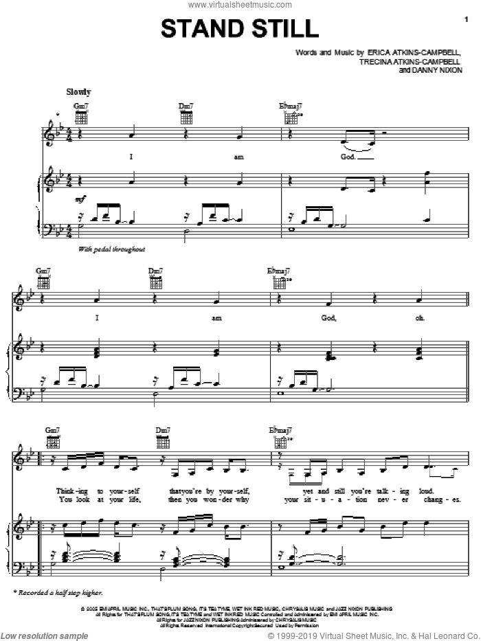 Stand Still sheet music for voice, piano or guitar by Mary Mary, Danny Nixon, Erica Atkins-Campbell and Trecina Atkins-Campbell, intermediate skill level