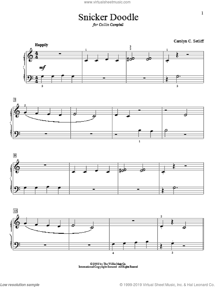 Snicker Doodle sheet music for piano solo (elementary) by Carolyn C. Setliff, beginner piano (elementary)