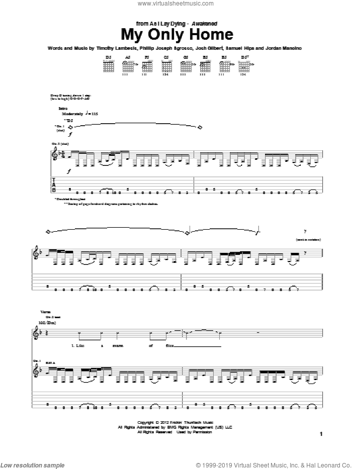 My Only Home sheet music for guitar (tablature) by As I Lay Dying, intermediate skill level