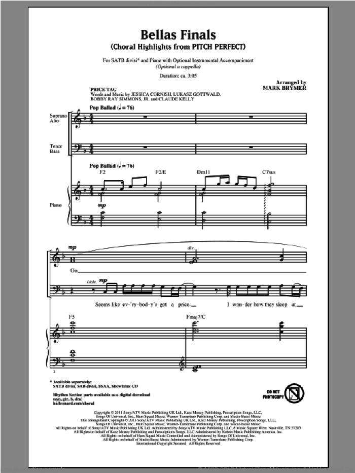 Bellas Finals (Choral Highlights from Pitch Perfect)(arr. Mark Brymer) sheet music for choir (SATB: soprano, alto, tenor, bass) by Mark Brymer and Pitch Perfect (Movie), intermediate skill level