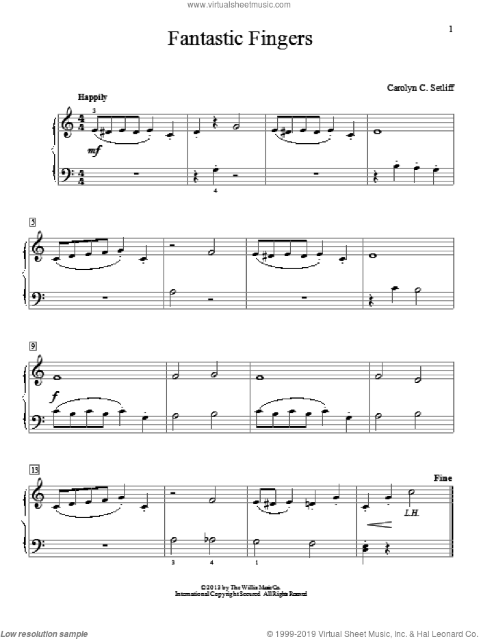 Fantastic Fingers sheet music for piano solo (elementary) by Carolyn C. Setliff, beginner piano (elementary)