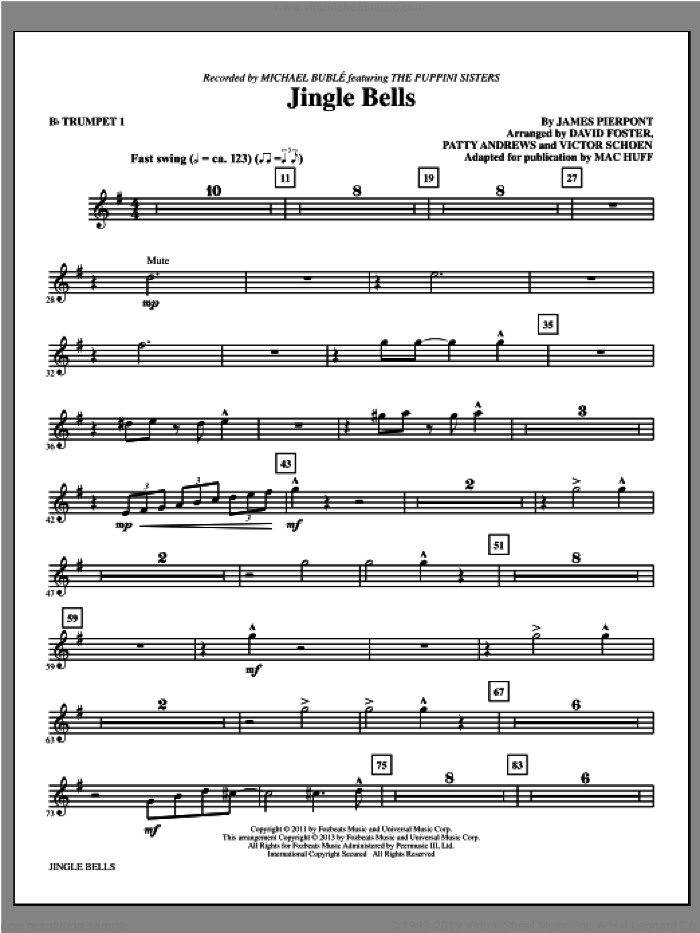 Jingle Bells (complete set of parts) sheet music for orchestra/band by Mac Huff and Michael Buble, intermediate skill level