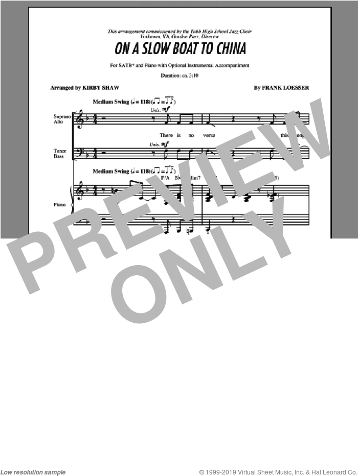 On A Slow Boat To China sheet music for choir (SATB: soprano, alto, tenor, bass) by Kirby Shaw, intermediate skill level