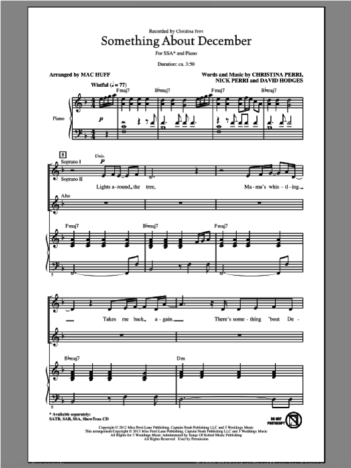 Something About December sheet music for choir (SSA: soprano, alto) by Mac Huff, intermediate skill level
