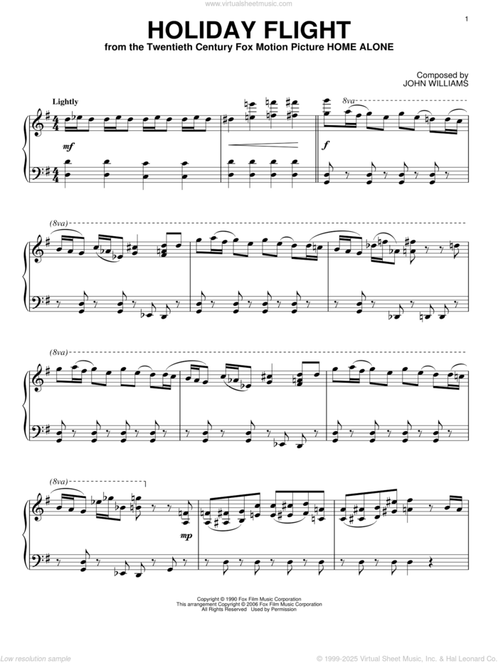 Holiday Flight sheet music for piano solo by John Williams, intermediate skill level