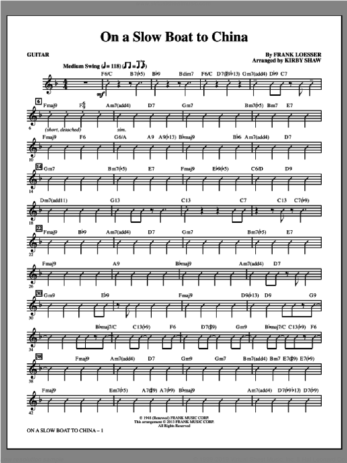 On a Slow Boat to China (complete set of parts) sheet music for orchestra/band by Kirby Shaw, intermediate skill level
