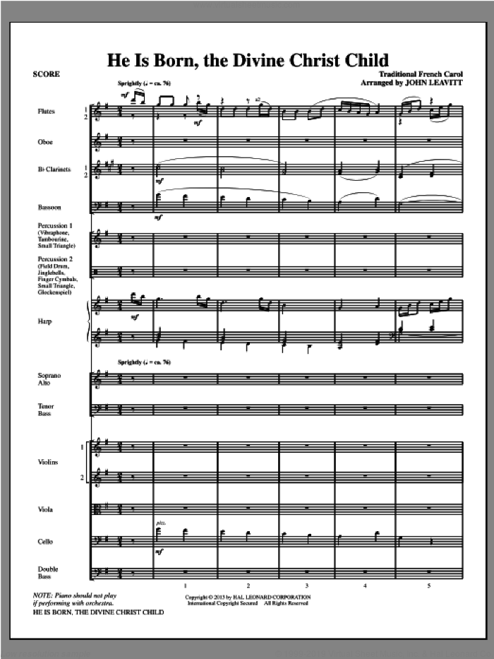 He Is Born, the Divine Christ Child (COMPLETE) sheet music for orchestra/band (chamber ensemble) by John Leavitt, intermediate skill level