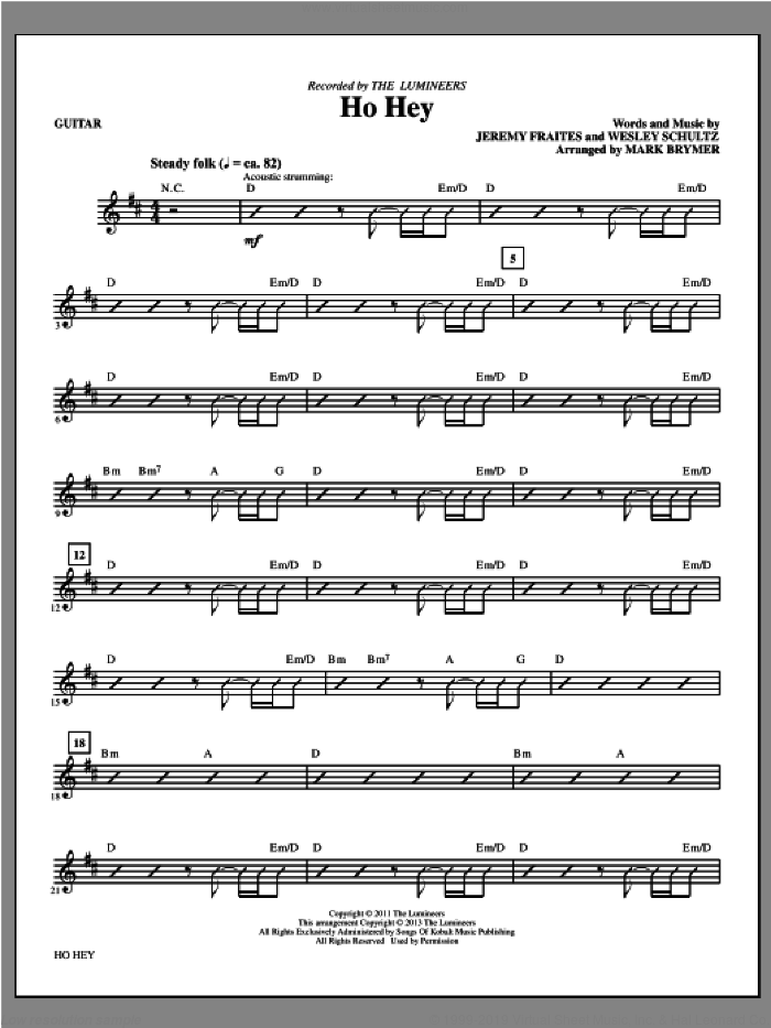 Ho Hey (complete set of parts) sheet music for orchestra/band by Mark Brymer and The Lumineers, intermediate skill level