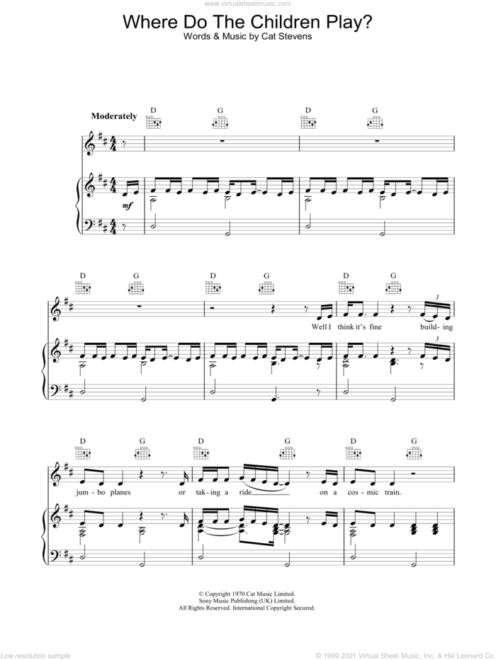 Where Do The Children Play? sheet music for voice, piano or guitar by Cat Stevens, intermediate skill level