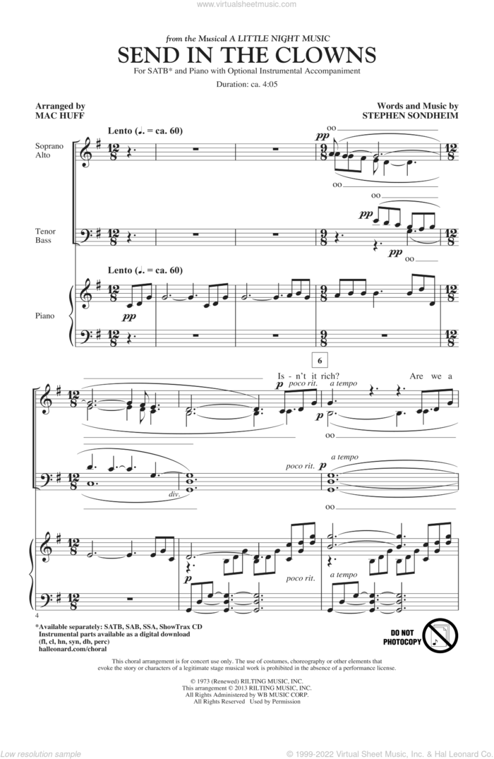 Send In The Clowns sheet music for choir (SATB: soprano, alto, tenor, bass) by Mac Huff and Stephen Sondheim, intermediate skill level