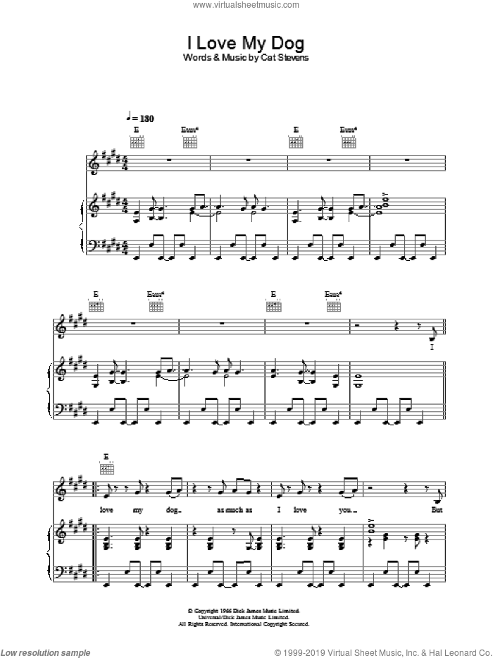 I Love My Dog sheet music for voice, piano or guitar by Cat Stevens, intermediate skill level